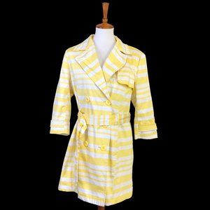 Double Breasted Yellow White Striped Belted Trench